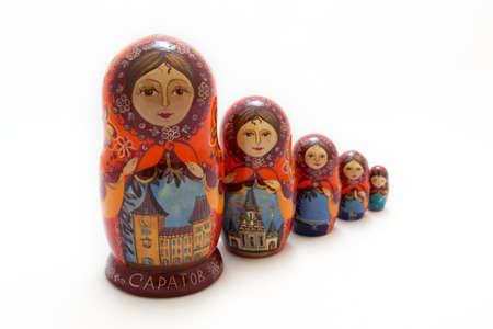 matryoshka depicting buildings of Saratov (CAPATOB) city in Russiaの写真素材