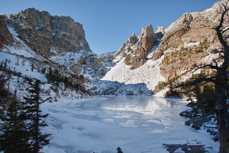Emerald lake in rocky mountains national park, CO in winter