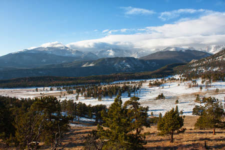winter view of Rocky Mountains in early morningの写真素材