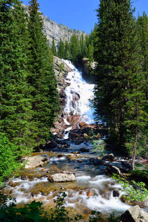 waterfall near Jenny Lake in Grand Teton National Park in Summerの写真素材