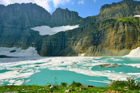 Grinnell glacier in Many Glaciers, Glacier National Park, Montana in summerの写真素材