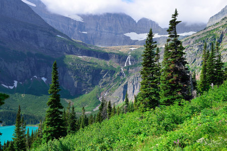 Grinnell Glacier in Glacier National Park in summerの写真素材