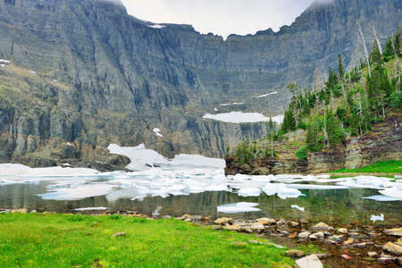 Iceberg Lake glacier in Glacier National Park in summerの写真素材