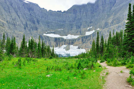 Iceberg Lake glacier in Glacier National Park in summerの写真素材