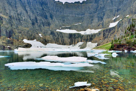 Iceberg Lake glacier in Glacier National Park in summerの写真素材