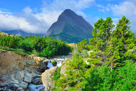 alpine scenery of the Glacier National Park in summerの写真素材