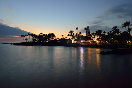 beach party Luau on Big Island Hawaii after sunsetの写真素材