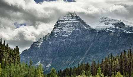 High mountains of the Canadian Rockies along the Icefields Parkway between Banff and Jasper. High Dynamic Rangeの写真素材