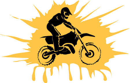 Motocross enduro background. Silhouette of a man who rides on a motorbike . Vector illustration.のイラスト素材