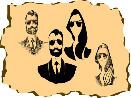 Hipster character man and woman design with hipster elements and icons. Vector illustrationのイラスト素材