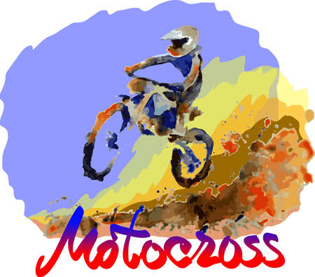 bright watercolor motocross background, motorbike rider fun vector illustrationのイラスト素材