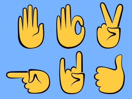 Hand sign and gesture collection isolated over white background, illustration setのイラスト素材