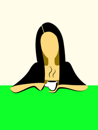 Beautiful young woman enjoying a cup of coffee, vector illustrationのイラスト素材