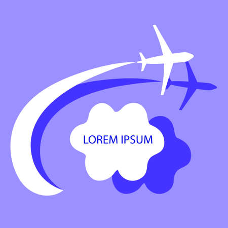 airplane in air near the cloud, blue sky, travel background in flat style, vector illustrationのイラスト素材