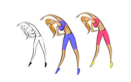 Fitness exercise. Girl doing a slope. Vector illustrationのイラスト素材