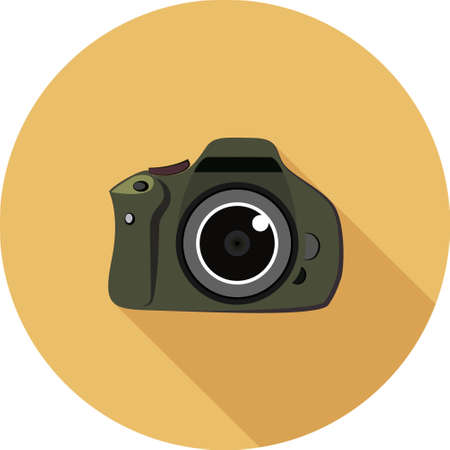 Photo camera in flat style with long shadows vector icon illustration.のイラスト素材