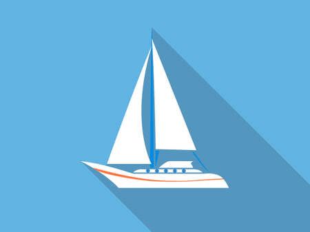 Sailing yacht flat square icon with long shadows. Vector illustrationのイラスト素材