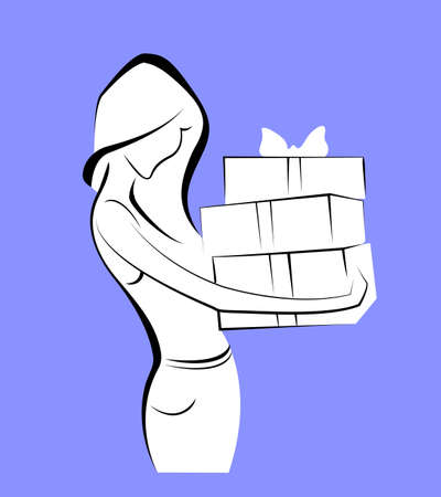 Young happy smiling woman hold gift box.  Vector illustrationのイラスト素材