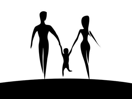 Happy family. Parents with child silhouette on white background. vector illustrationのイラスト素材