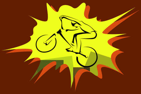 Bikycle rider jumps on obstacle, extreme sport, vector illustrationのイラスト素材
