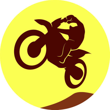 Motocross enduro racer dark silhouette on round background. Vector signのイラスト素材