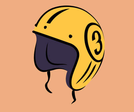 Yellow motorbike vintage helmet. Retro vector illustrationのイラスト素材