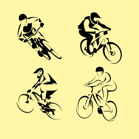 Cyclists on bikes, icons set isolated, vector illustration. People riding bikes. bikers and...