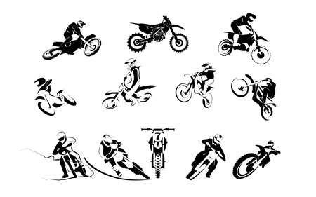 Off road sport Motorcycle, big Motocross Enduro set. vector illustration. 12xのイラスト素材