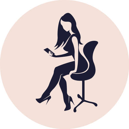 Businesswoman working on a laptop in the office, vector illustrationのイラスト素材