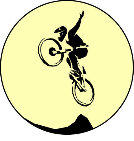Mtb cyclist silhouette dirt jumping trickのイラスト素材