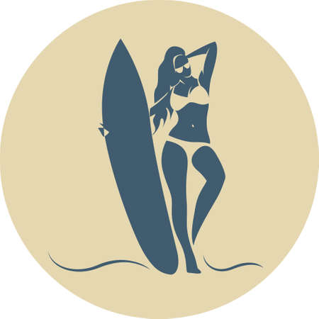 Fashion Girl Surfer in the Beach Vector illustration.のイラスト素材