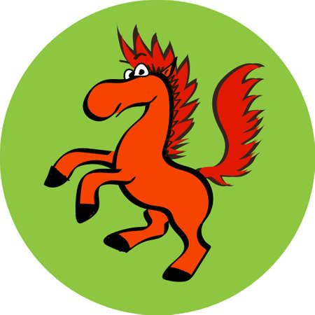 Smiling Horse Cartoon Mascot Character Vector Illustration Isolated in roundの写真素材