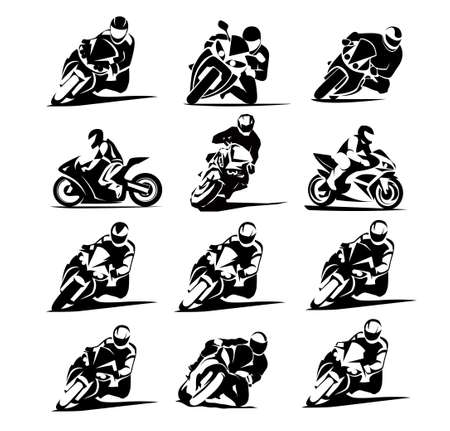 12x set Motorcycle Icon. Sportbike sign isolated on white background. Vector illustration. iconのイラスト素材