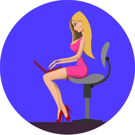 Businesswoman in the office works on notebookのイラスト素材