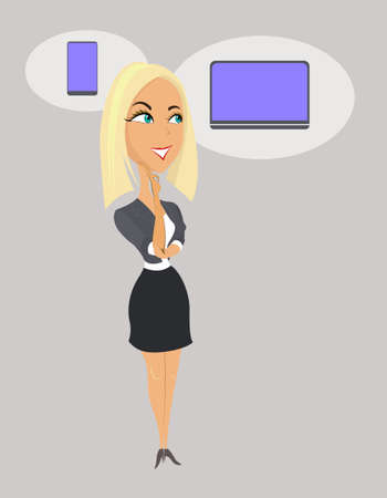 business woman gadget phone computer laptop workのイラスト素材