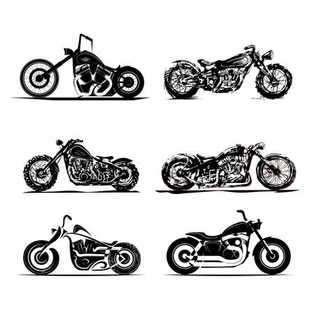 chopper motorcycle silhouette classic road motorbikes customのイラスト素材