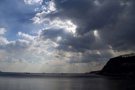 Seascape with sun raysの写真素材