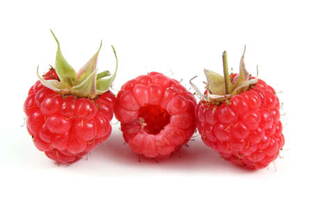 Three raspberriesの写真素材