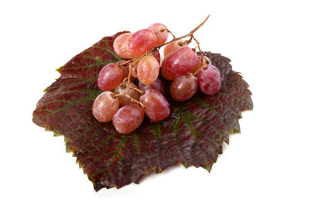 Pink grape on autumn leafの写真素材