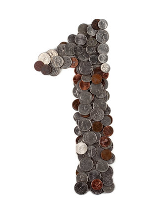 Numbers made of coins. American money. 1.