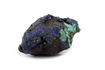 Raw azurite malachite mineral isolated on whiteの写真素材