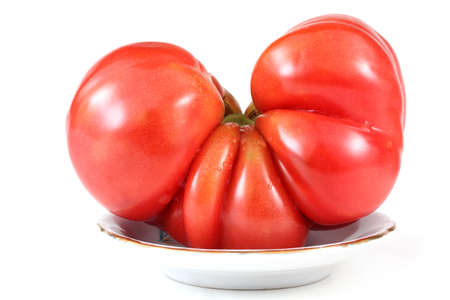Beefsteak tomato isolated on whiteの写真素材