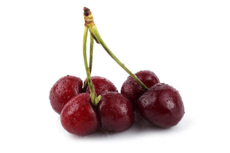 Double cherries isolated on whiteの写真素材