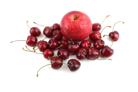 Red cherries and appleの写真素材