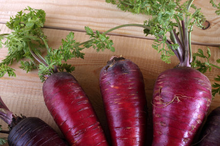 Red carrots on tableの写真素材