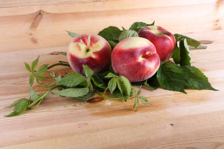 Peaches on tableの写真素材