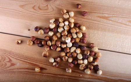 Hazelnuts on tableの写真素材
