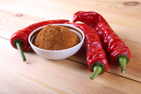 Red hot peppers on table. Spice and vegetablesの写真素材