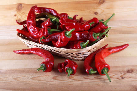 Red hot peppers on tableの写真素材