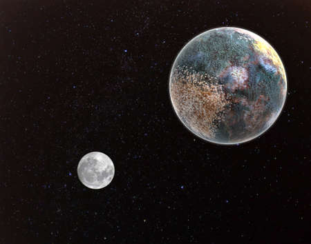 Moldy dead Earth and Moon. Environmental pollution conceptの写真素材